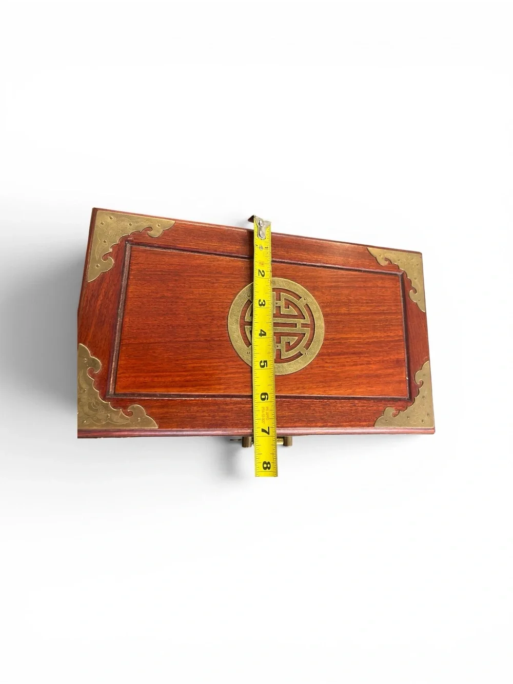 Vintage Chinese Rosewood Decorative Wooden Jewelry Box  Brass Hardware  Hongmu